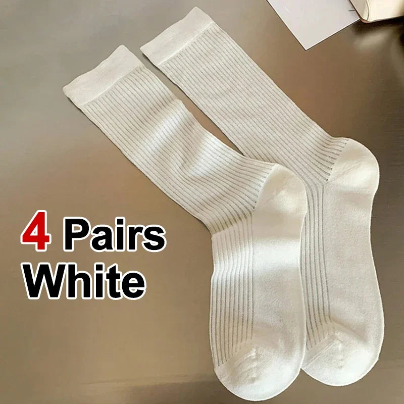 4 Pairs Solid color Pattern Women Man Unisex Couples Sports Socks Mid-Calf Socks Winter Holiday Gifts